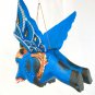 Balinese Winged flying Elephant mobile Demon Chaser carved wood Bali Art Blue 9"