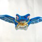 Bali Frog Mobile winged Demon Chaser carved wood Balinese Art Blue 9"