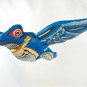 Bali Frog Mobile winged Demon Chaser carved wood Balinese Art Blue 9"