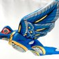 Bali Frog Mobile winged Demon Chaser carved wood Balinese Art Blue 9"