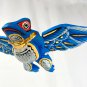 Bali Frog Mobile winged Demon Chaser carved wood Balinese Art Blue 9"