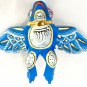 Bali Frog Mobile winged Demon Chaser carved wood Balinese Art Blue 9"