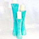 Hourglass Pedestal Candle Holder Set washed Teal Hand Carved Wood Bali Art Decor