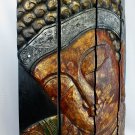 Earthy Red Buddha Panel Folding Screen Wall Art Hand Carved Wood Bali art