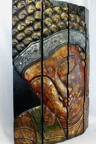 Earthy Red Buddha Panel Folding Screen Wall Art Hand Carved Wood Bali art