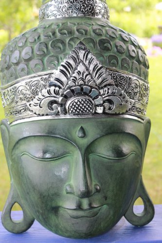 Serene Buddha Mask wall art sculpture Balinese Hand Carved Wood Asian Home Decor