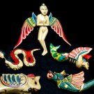 Balinese Spiritchaser Ornament set Mermaid Elephant Dragon Carved Wood Bali art