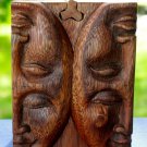 Moon Phase Secret Puzzle Box Trinket Jewelry Stash hand carved wood Bali Art