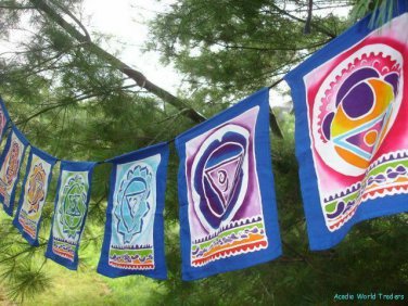 Chakra Lotus Prayer Flag string banner meditation Yoga Bali Batik wall Art Blue