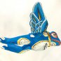 FLYING Frog Winged Toad Mobile Spirit Chaser carved wood Art Blue Art 6"