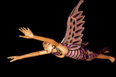 Flying Dewi Sri Goddess Mobile Crib Guardian Carved Wood Bali art Purple 21