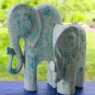 Mother Baby Elephant Figurine Set hand carved painted wood statue Bali Art Aqua