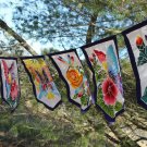 Butterfly Dragonfly Rose Garden Flag Prayer Banner Bali handmade Batik Yard Art