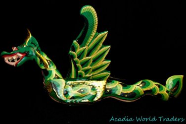 Flying Dragon Mobile Spiritchaser carved wood Balinese Folk Art Green 16"