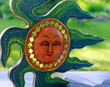 Blowing SUN Mosaic plaque Wall Sculpture Decor Art Bali handmade blue green