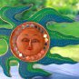 Blowing SUN Mosaic plaque Wall Sculpture Decor Art Bali handmade blue green