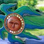 Blowing SUN Mosaic plaque Wall Sculpture Decor Art Bali handmade blue green