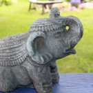 Lucky Elephant Garden Statue Cast Volcanic Lava Stone Bali Yard Art Grey