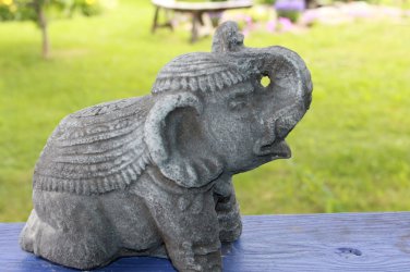 Lucky Elephant Garden Statue Cast Volcanic Lava Stone Bali Yard Art Grey