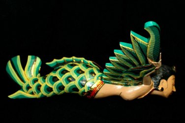 Bali Winged Flying Mermaid Mobile Spiritchaser Carved wood Balinese art 15"