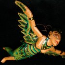 Flying Dewi Sri Goddess Demon Chaser Mobile Winged Carved Wood Bali art green 8"
