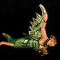 Flying Dewi Sri Goddess Demon Chaser Mobile Winged Carved Wood Bali art green 8"