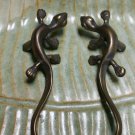 Lizard Gecko Brass Knob Drawer Pull Door Cabinet Handles Set of 2 Bali Art 5"L