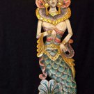 Balinese Mermaid Goddess Wall Panel Hand carved Painted wood Bali folk Art