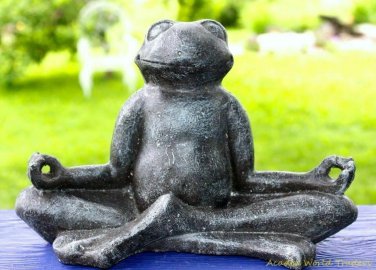 Meditating Yoga Frog Garden statue Zen Buddha cast lava stone Bali Yard Art
