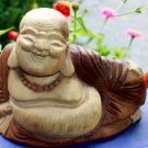 Hotei Laughing Buddha of Good Fortune Statue Carved Wood sculpture Bali Art