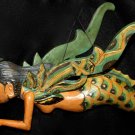 Mermaid Goddess With Wings Mobile Crib Guardian Carved Wood Bali Art Green 17"