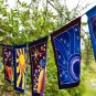 Celestial Sun Moon Star Planet Prayer Flag wall hanging String Bali Batik art
