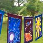 Celestial Sun Moon Star Planet Prayer Flag wall hanging String Bali Batik art