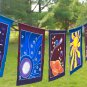 Celestial Sun Moon Star Planet Prayer Flag wall hanging String Bali Batik art