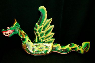 Balinese Winged Dragon Mobile Demon Chaser spiritchaser Bali folk Art 21" Green
