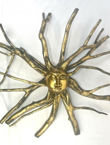 Sun Sunburst Tree Root spirit Wall Art Sculpture Hand Carved wood Bali Folkart