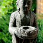 Standing Buddha Garden Statue Lotus Candle holder cast lava stone Bali art