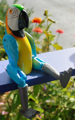 Parrot tropical Bird puppet shelf sitter Bali art Handmade Wooden Ornament