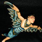 Dewi Sri Goddess Mobile Flying Demon Chaser Carved Wood Bali Folk art teal 8"