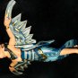 Dewi Sri Goddess Mobile Flying Demon Chaser Carved Wood Bali Folk art teal 8"