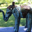 Blue Elephant Statue Figure hand Carved Painted Wood Balinese Art Boho Decor