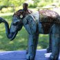 Blue Elephant Statue Figure hand Carved Painted Wood Balinese Art Boho Decor
