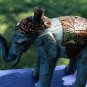 Blue Elephant Statue Figure hand Carved Painted Wood Balinese Art Boho Decor