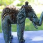 Blue Elephant Statue Figure hand Carved Painted Wood Balinese Art Boho Decor