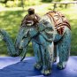 Blue Elephant Statue Figure hand Carved Painted Wood Balinese Art Boho Decor