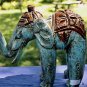 Blue Elephant Statue Figure hand Carved Painted Wood Balinese Art Boho Decor