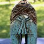 Blue Elephant Statue Figure hand Carved Painted Wood Balinese Art Boho Decor