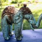 Blue Elephant Statue Figure hand Carved Painted Wood Balinese Art Boho Decor