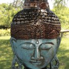 Enlightened Buddha Mask Statue Hand Carved Wood Wall art Balinese Art Blue