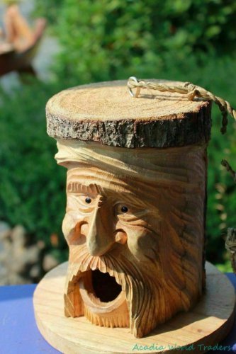 Tree Spirit Birdhouse Wizard rustic Hand Carved Wood Bird house Bali garden Art
